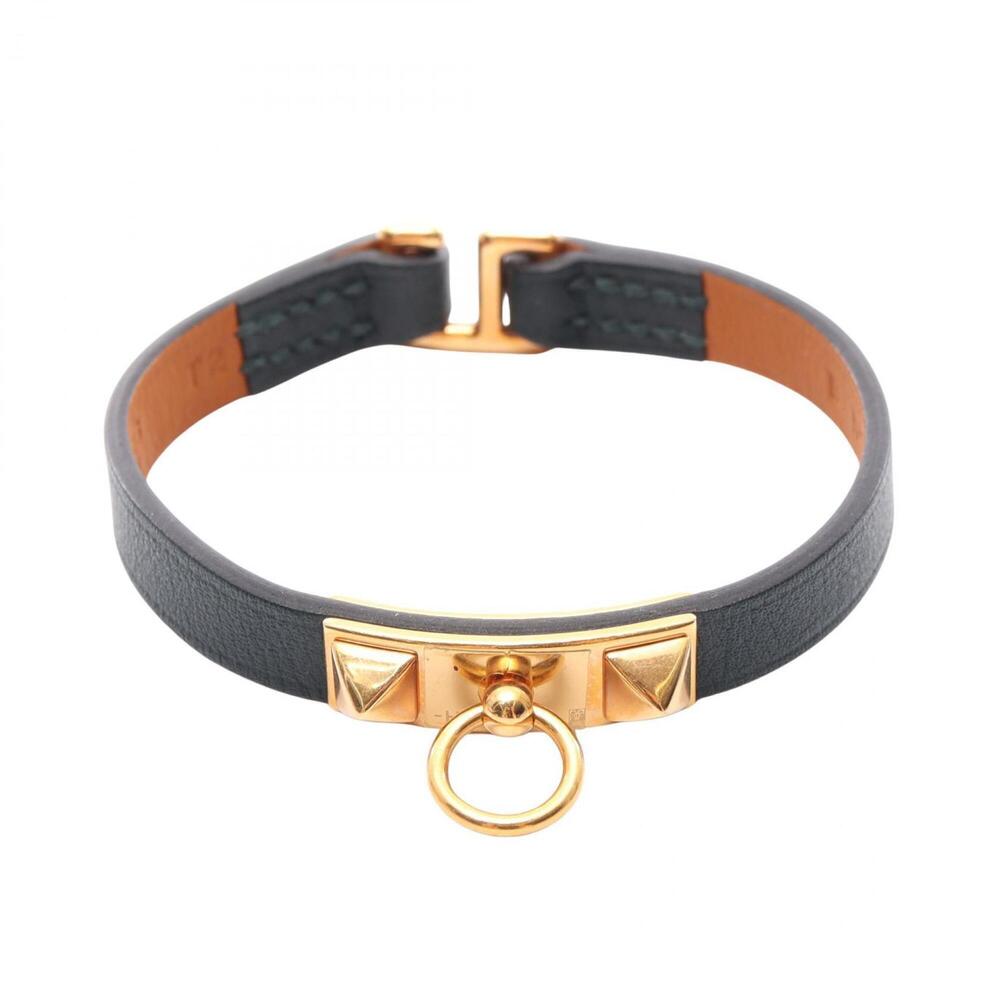 HERMES Green Leather Charm Bracelet